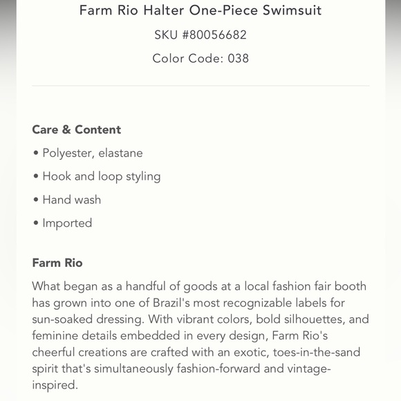 Farm Rio NWT Sz SM Brazilian design Halter one -piece swimsuit; jungle pattern. - Picture 4 of 13